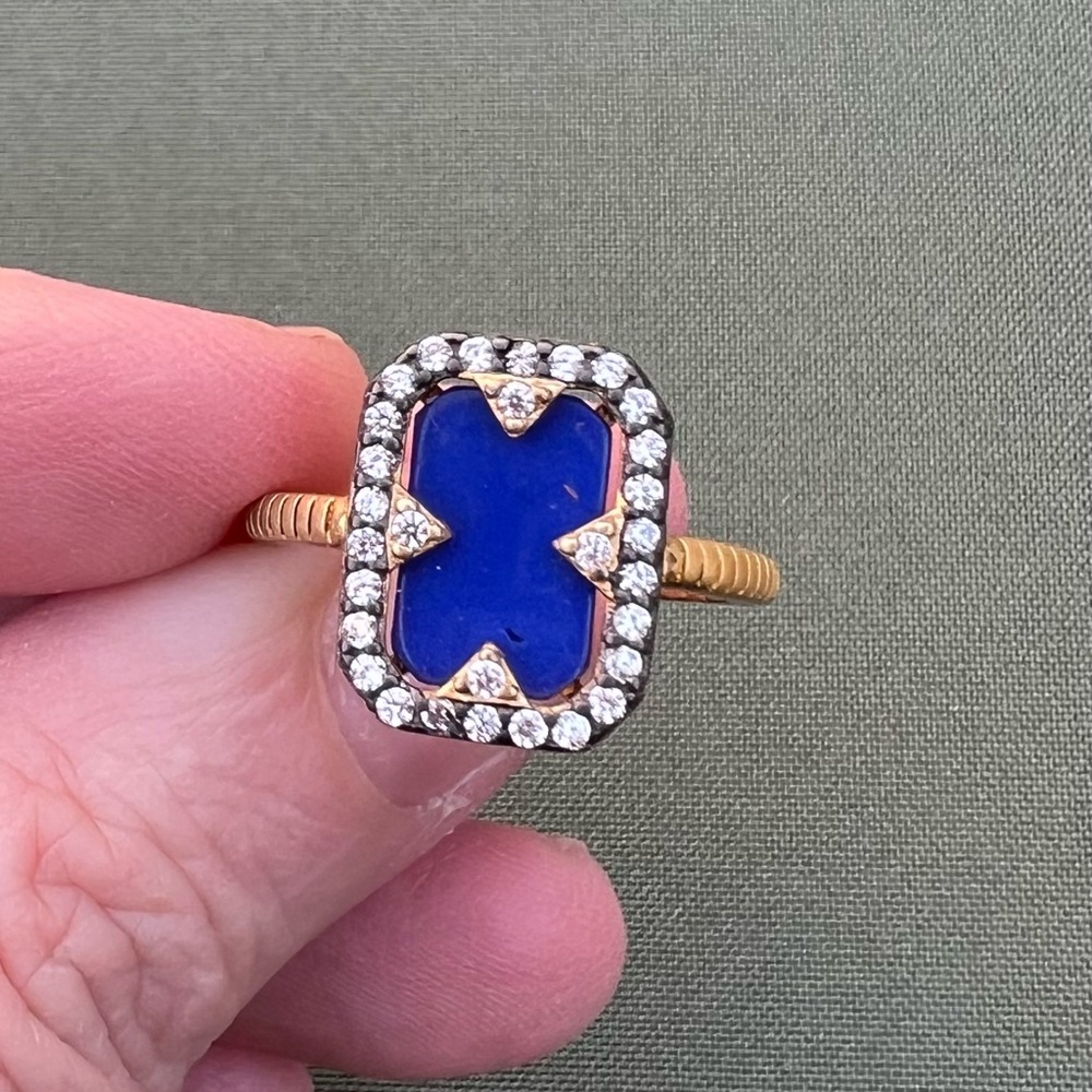 Freida Rothman Blue Lapis Cubic Zirconia Gold Plated Sterling Silver Ring